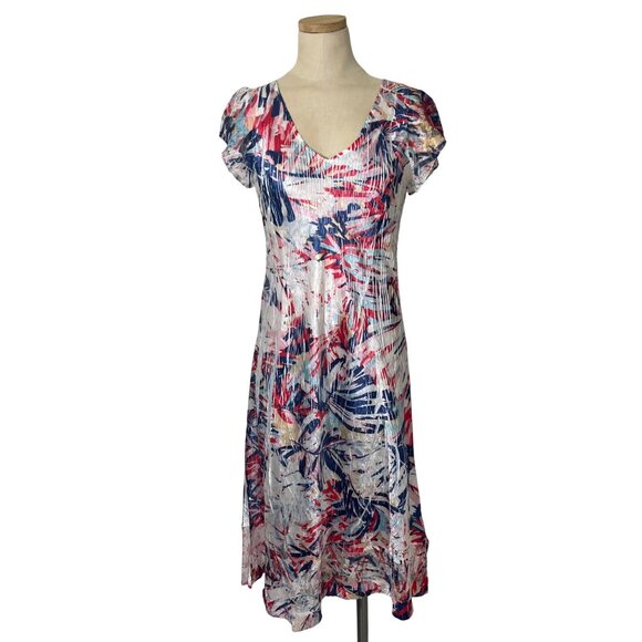 Komarov Dresses & Skirts - Komarov dress women's M white red blue v neck cap sleeve lace trim lightweight